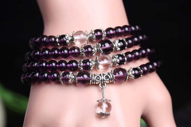 Amethyst Mala Stone Bracelet, Bracelet, Spiritual Awakening or Spiritual Awakenings - Namasom